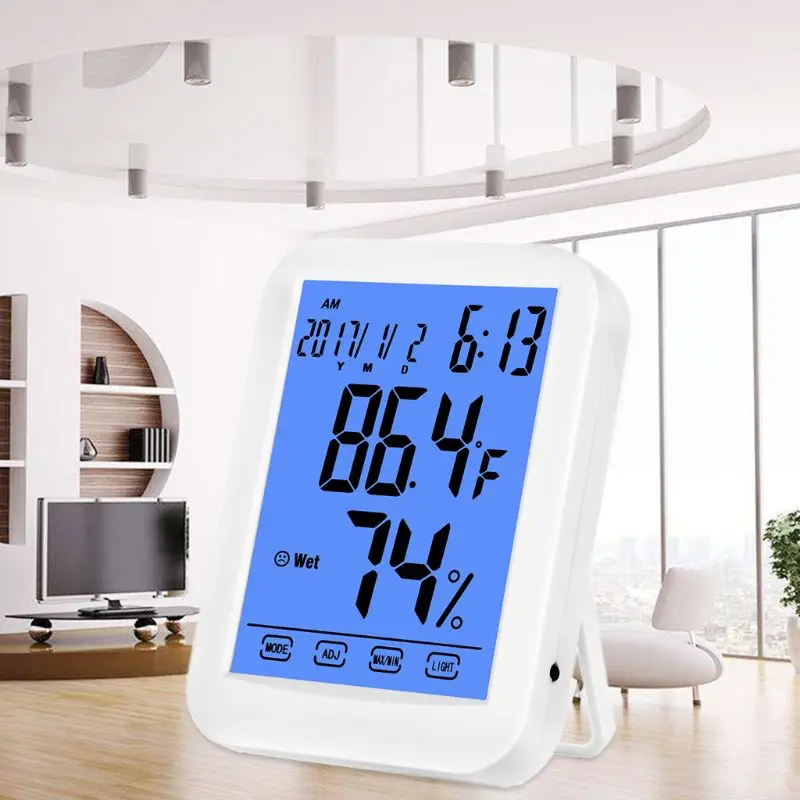 

Digital Thermometer Hygrometer Clock LCD Touch Screen Weather Station Backlight 85DA