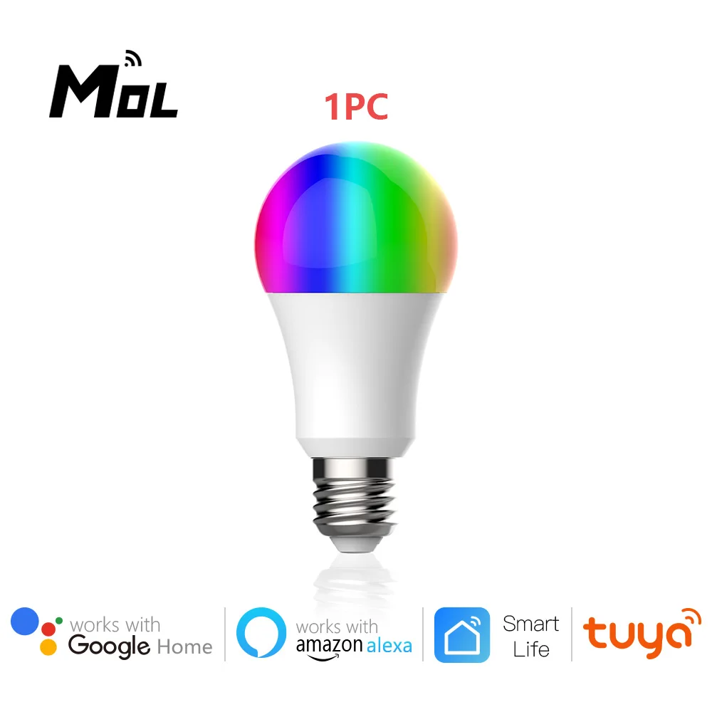

1pc E27 Wifi Smart LED Light Bulb 9W Dimmable RGB Lamp Tuya App Smart Remote Control Compatible with Google Home Alexa