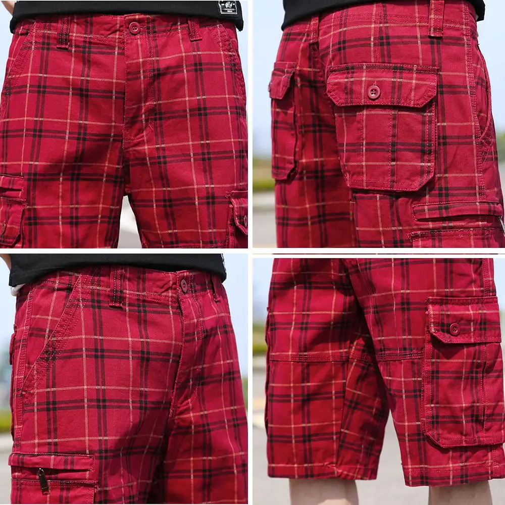 

Men's Summer Brand Knee Length Shorts Classic Pockets Jogger Shorts Men's Plaid Cotton Cargo Shorts Men's Casual Loose Shorts