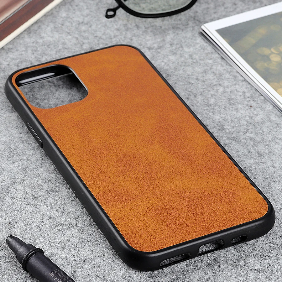 

Cowhide Texture PU Leather Phone Case For iPhone 11 Pro Max 12 Mini Xr Xs Max X 8 7 SE 2 Durable Thin Plush Silicone Soft Cover