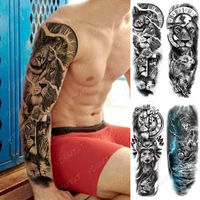 waterproof temporary full arm tattoo sticker lion wolf tribal totem warrior flash tatto man body art big fake sleeve tatoo women