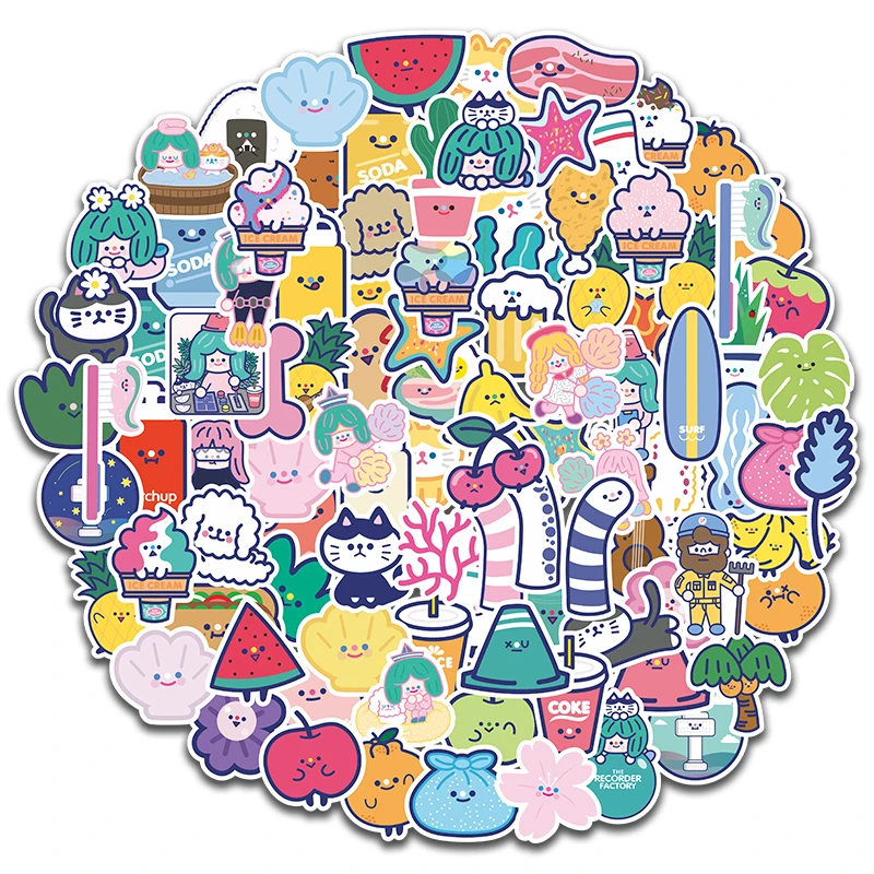 

100pcs/pack Lovely Smile Cute Fruit Flower Stickers For Luggage Gift Box Notebook Computer Refrigerator Skateboard Trunk