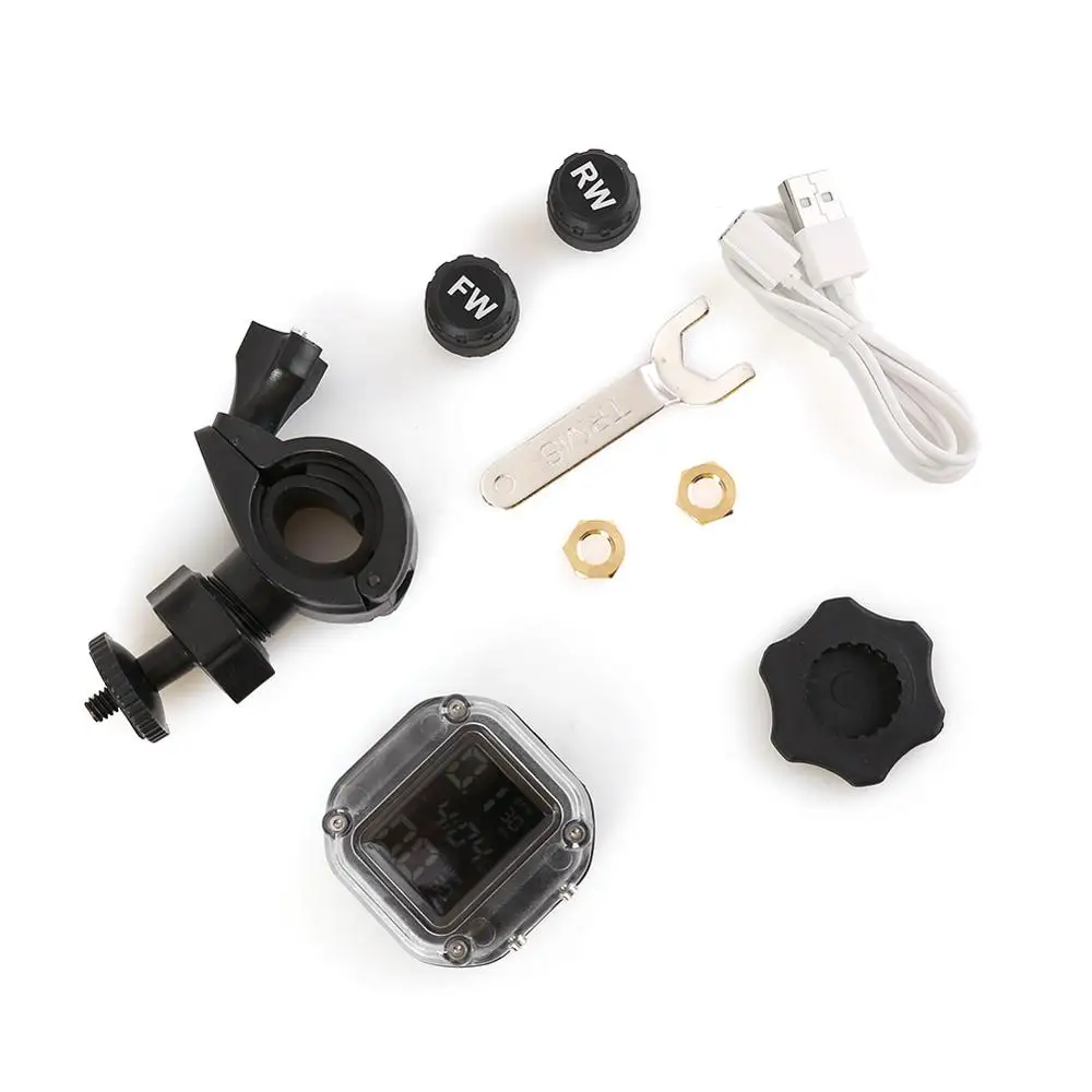 

USB Rechargeable Waterproof Motorcycle TPMS LCD Display Motorbkie Tire Pressure Monitoring System with 2 External Sensors