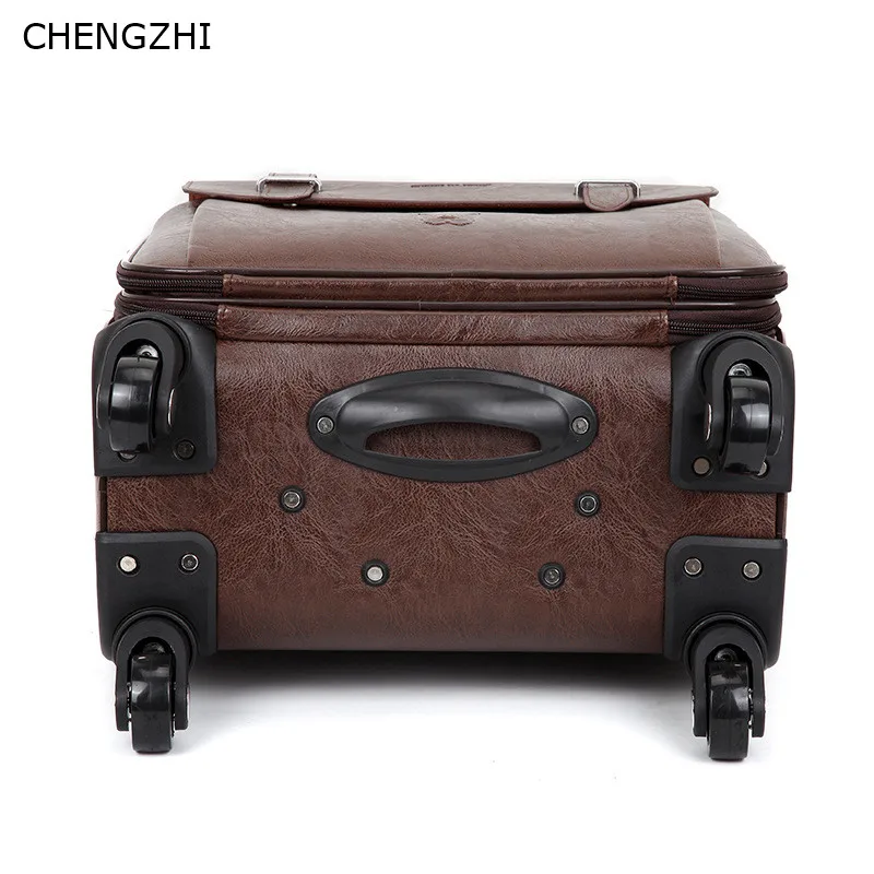 CHENGZHI 18 дюймов ретро чемодан на колёсиках Spinner Для женщин пароль тележка чемодан колёса из искусственной кожи для мужчин кабина дорожная сумка