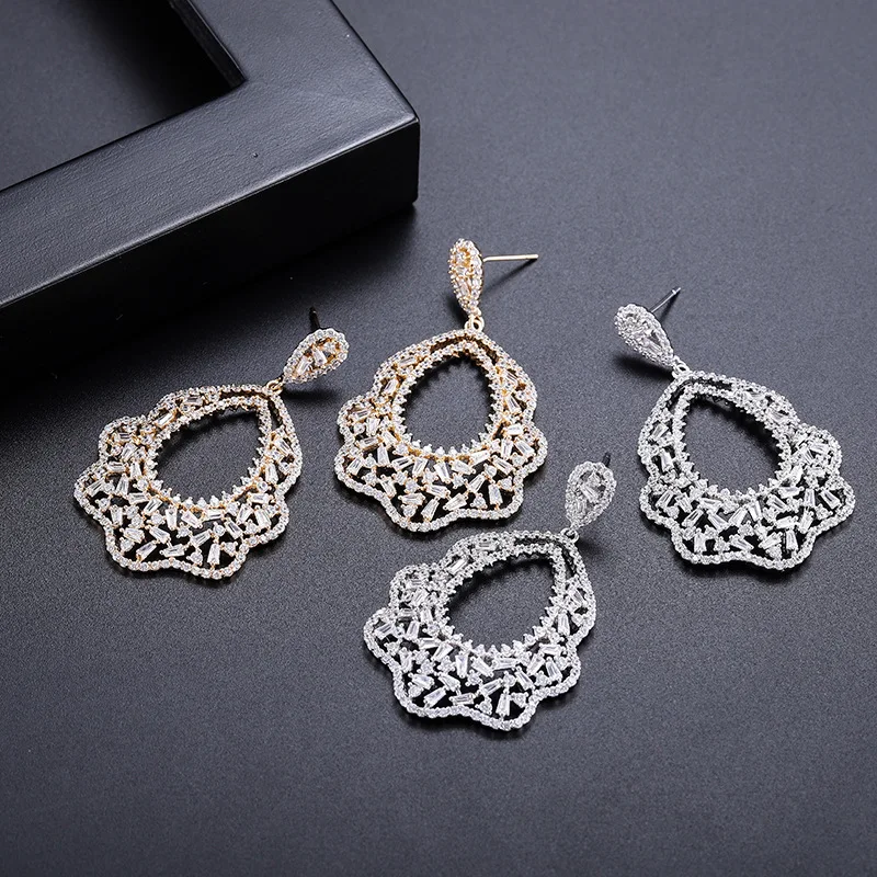 

European and American exaggerated drop-shaped lace earrings fashionable atmosphere, personalized wild earrings