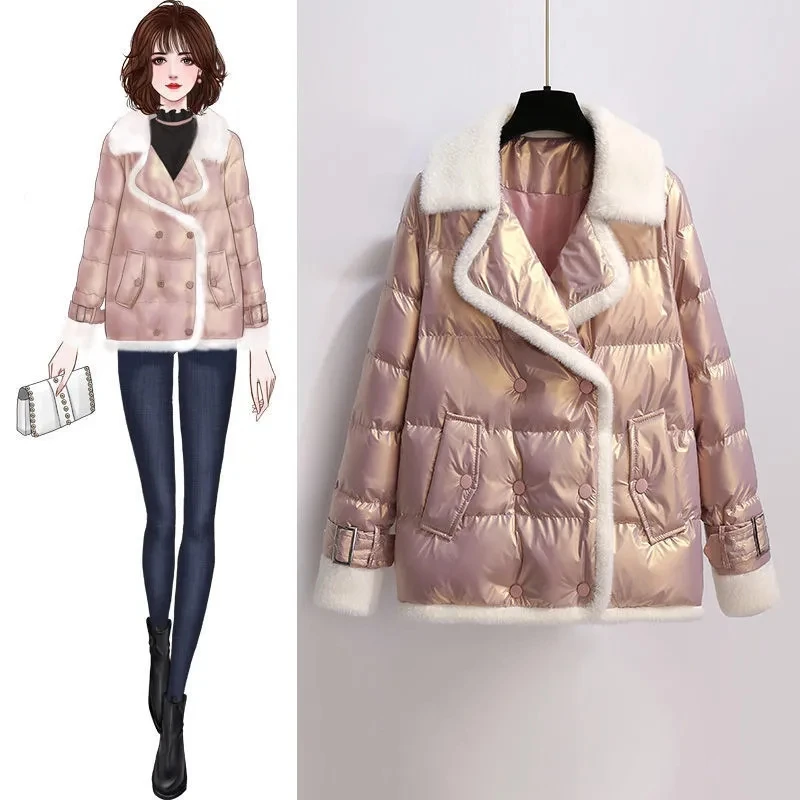 2021 Winter Thick Warm Coat Plus Size Women Clothing Fur Collar Patchwork Down Cotton Padded Jacket Female Elegant Short Parkas
