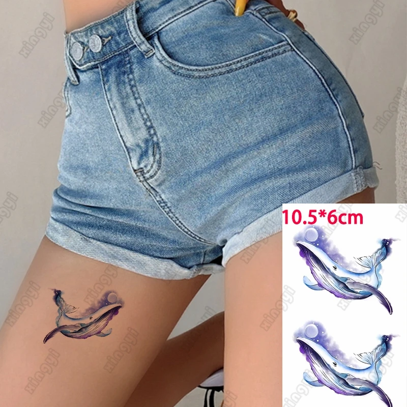 

Cartoon Waterproof Temporary Tattoo Sticker Whale Animal Moon Kids Arm Wrist Water Transfer Fake Tatto Body Art Women Men Lady