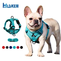 hldhxm medium large dog harness reflective nylon dog leash for cat no pull adjustable pet accessories french bulldog supplies