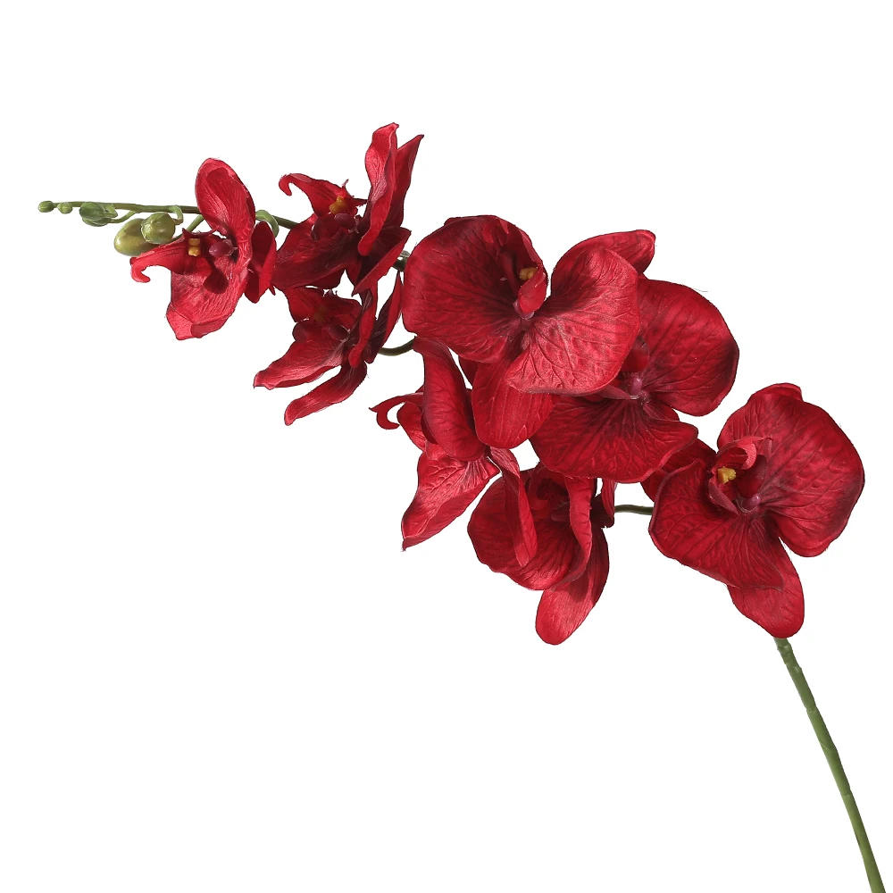 

1 шт., 9 головок, красный искусственный цветок фаленопсиса, настоящая на ощупь бабочка, Орхидея, цветы, домашний декор, свадебные центральные ...