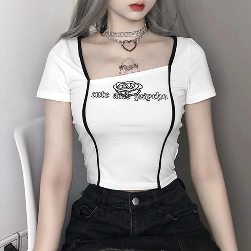 Женская футболка с короткими рукавами GOTH GIRL облегающая принтом розовых букв