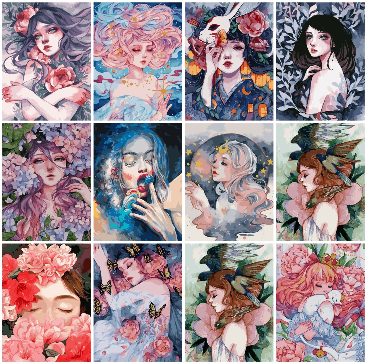 Картина AZQSD по номерам девушка цветок Раскраска для взрослых портрет домашний