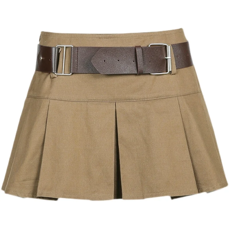 

Women High Waist Pleated Zipper Mini Sexy Skirts Summer 90S Harajuku Goth Punk Streetwear Bottom Y2K Brown Tennis Shorts Skirt