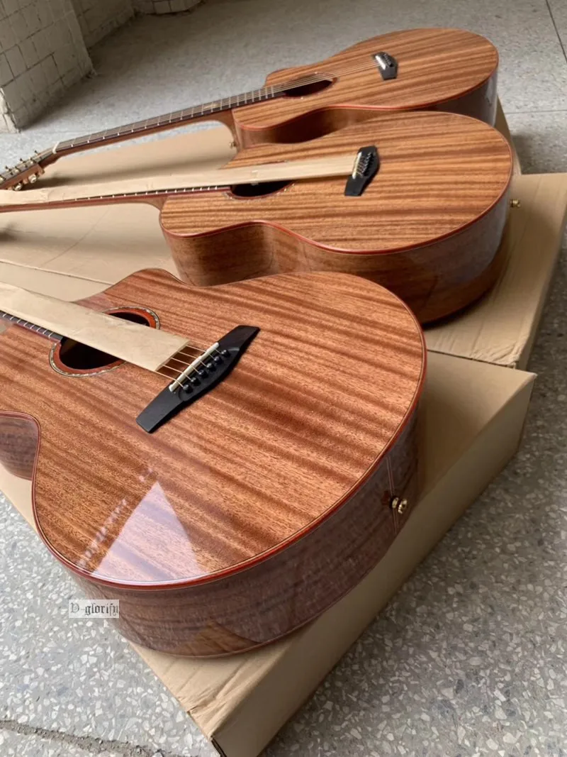 Полная твердая Акустическая гитара из дерева sapele 40 дюймов, глянцевая 6 струнная народная гитара с твердой еловой древесиной, высокое качество
