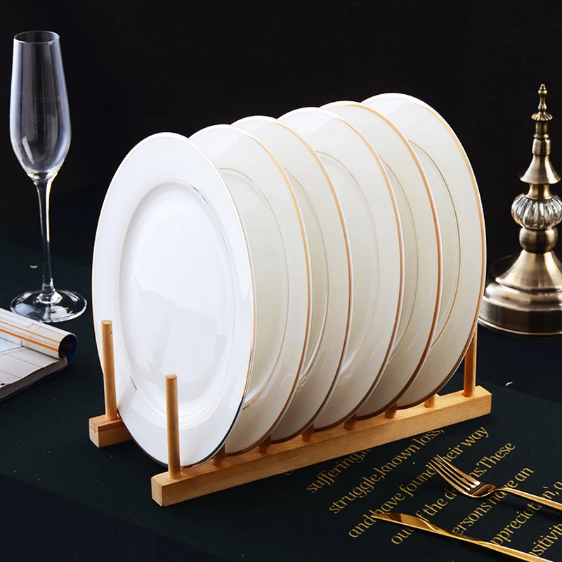 

White European Style Dinner Plates Gold Rim Flat Fruit Bone China Dinner Plate Cake Home Decor Assiettes De Table Plates BF50DP