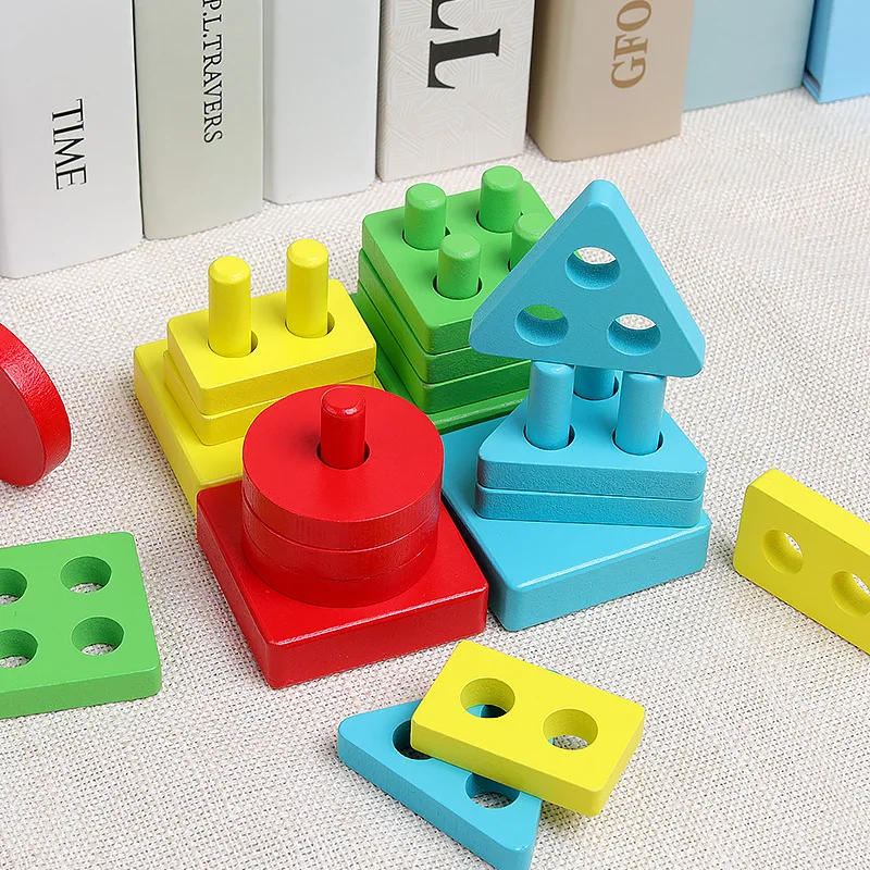 

Geometric Shape Set Of Columns To Match The Building Block Toy Wooden Puzzle Early Education Enlightenment Teaching Aids