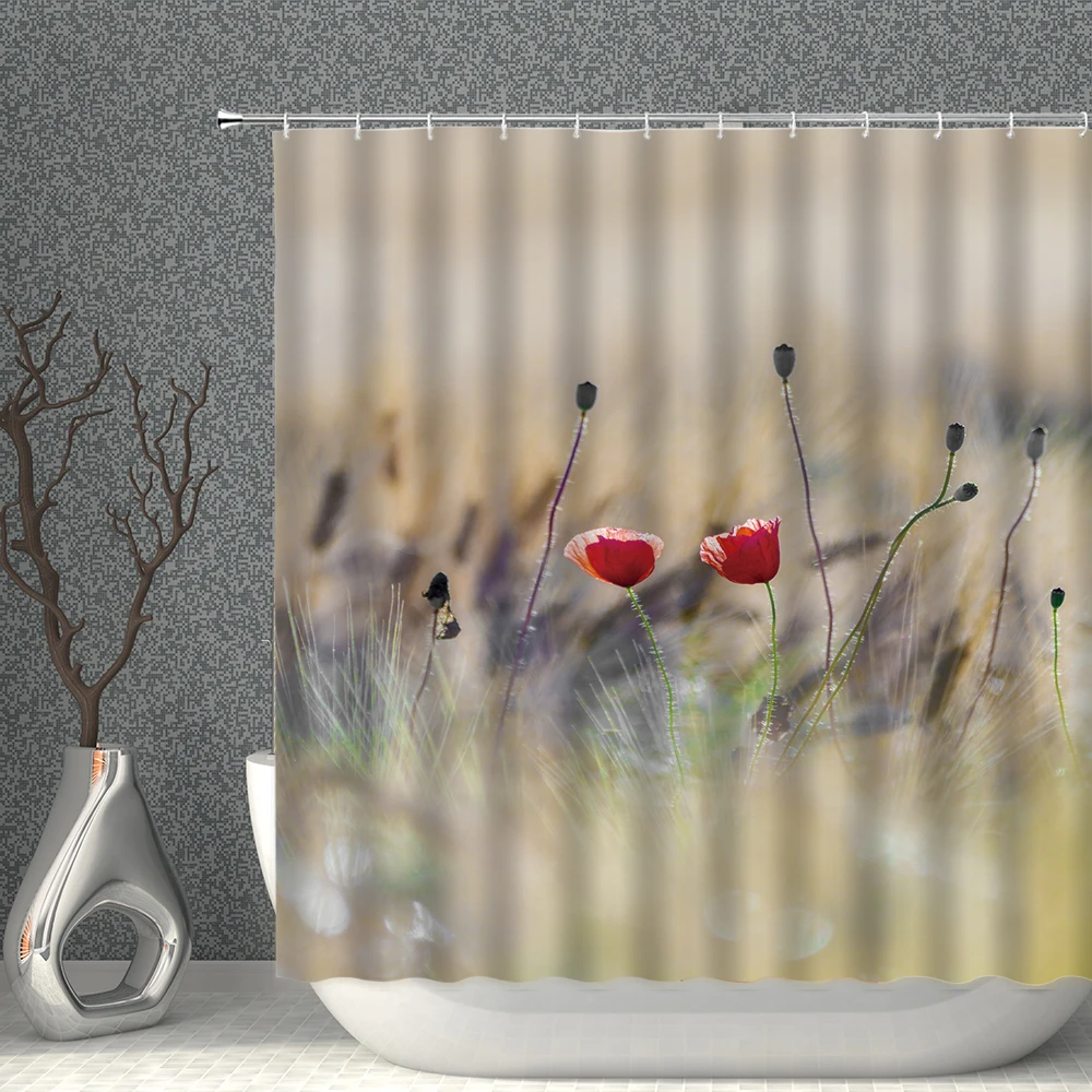 

Natural Scenery Shower Curtains Spring Flowers Bloom Bathroom Curtain Waterproof Polyester Fabric Home Decoration With Hook