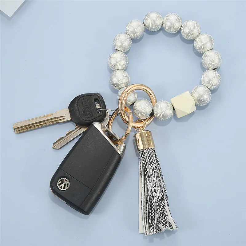 Новинка 1 шт. брелок с кисточкой деревянные бусины браслет на запястье для ключей