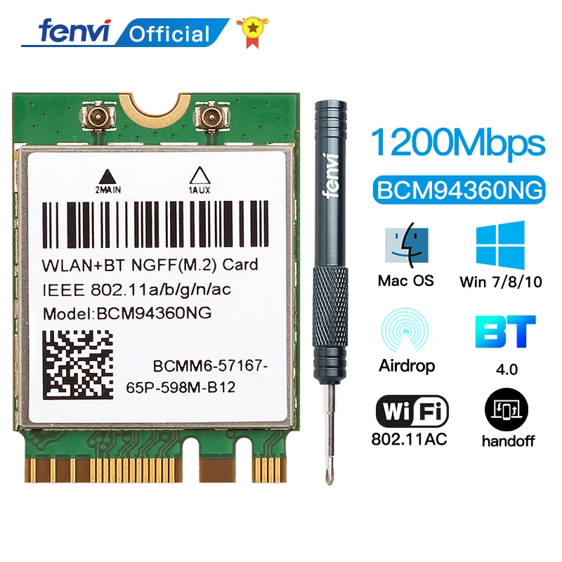 Двухдиапазонная Wi-Fi карта Hackintosh macOS BCM94360NG M.2, 1200 Мбит/с, 5 ГГц, Bluetooth 4,0, 802.11ac, беспроводной адаптер, чем DW1560, BCM94352Z - изображение