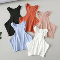 new summer crop women fashion solid white black orang blue pink slim fitted tank top