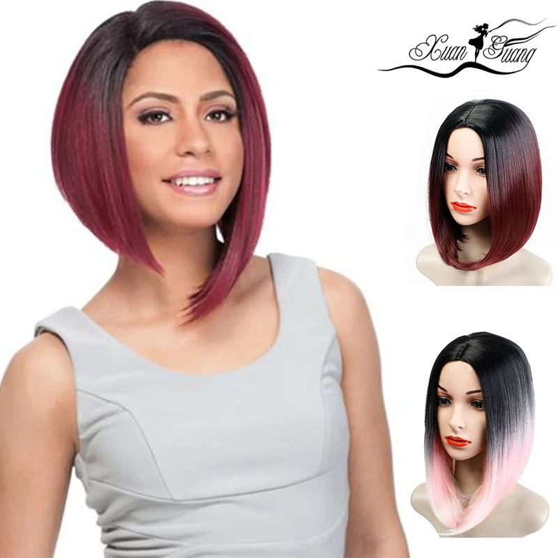 Парики из синтетических волос XUANGUANG средняя часть Омбре зеленый красный цвет