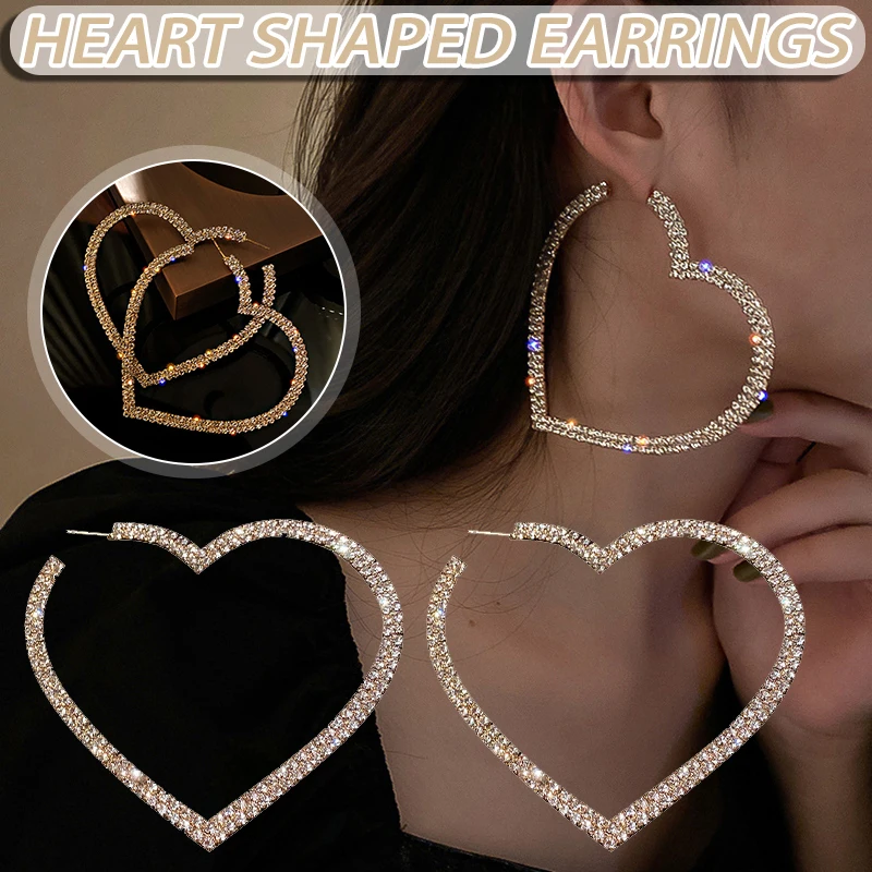 

Handmade Big Heart Earrings for Women Hoop Fashion Geometric Luxury Rhinestones Earrings Jewelry Xmas Birthday Jewelry Gift ML