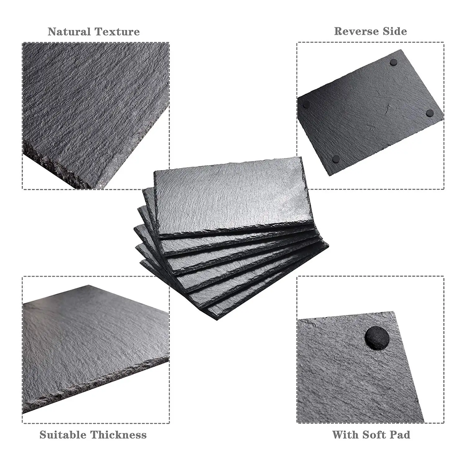 Прямоугольные тарелки для стейков MALACASA из натурального сланца 6 штук сланцевая