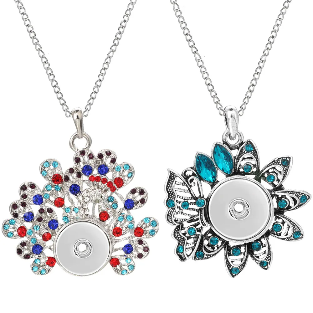 Популярное Flower подвесной потолок из металла Стразы Кристалл 18 мм кнопки ожерелье