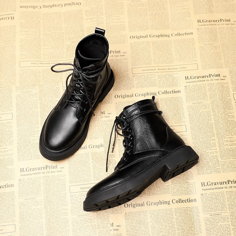 2022 Autumn New Boots Women's Lace-up Women's Boots British Style Side Pull Casual Short Boots Women's Boots