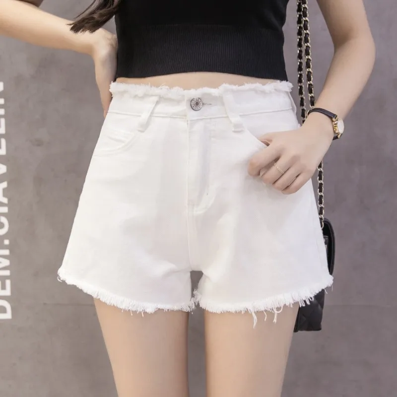 Women Hot Tassel Denim Shorts Female Summer High Waist Solid Vintage Jeans Feminino Casual White Blue Black Short Jean | Женская одежда