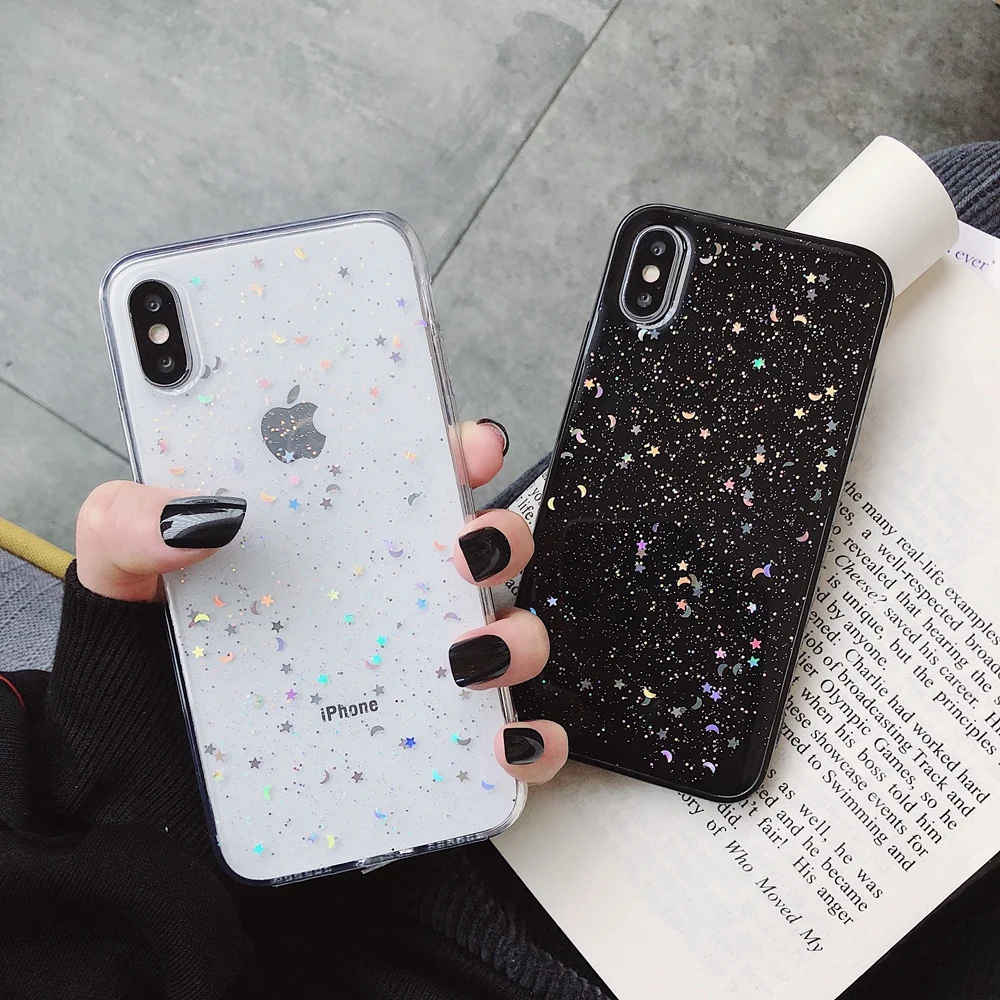 Для Apple iPhone 6 6s 7 8 Plus 11 Pro 10 X XS XR Max Bling блестящая Звезда Луна Блестящие Блестки мягкий