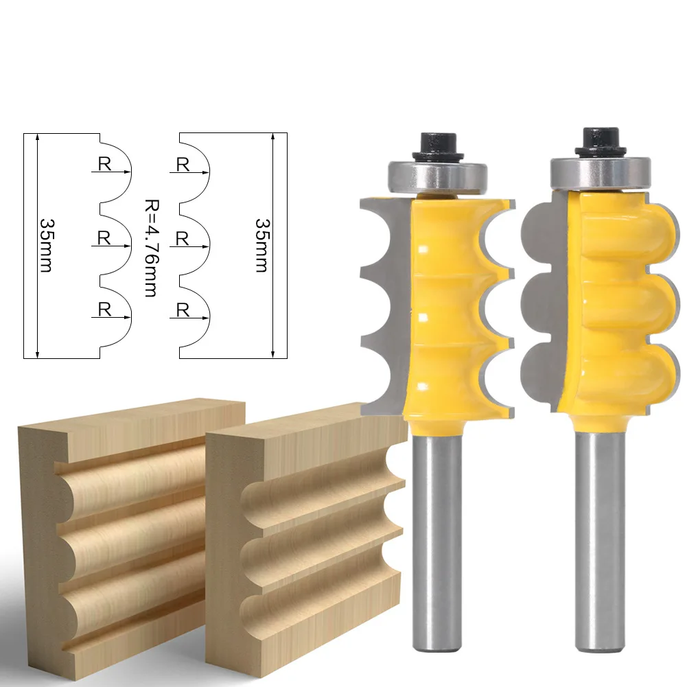 

8mm Shank Triple Beading and Fluting Router Bits Set with Top Bearing Woodworking Decorative Face Molding Milling Cutters Kit