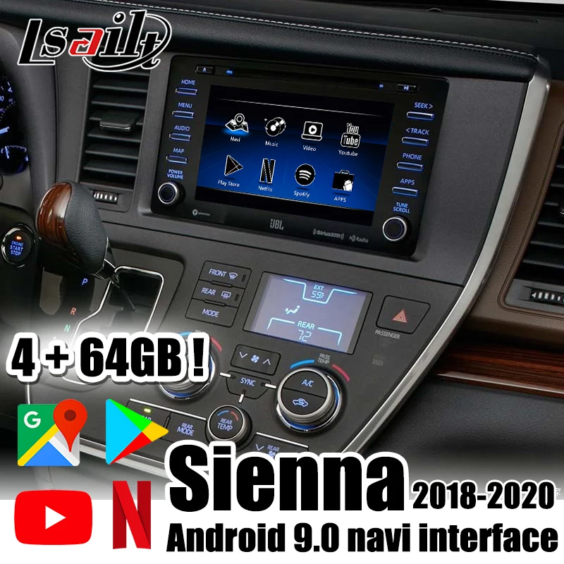 Мультимедийный видеоинтерфейс Lsailt Android 9 0 для Sienna / Camry 2018 2020 CarPlay box Youtube 4 + 64 ГБ|GPS