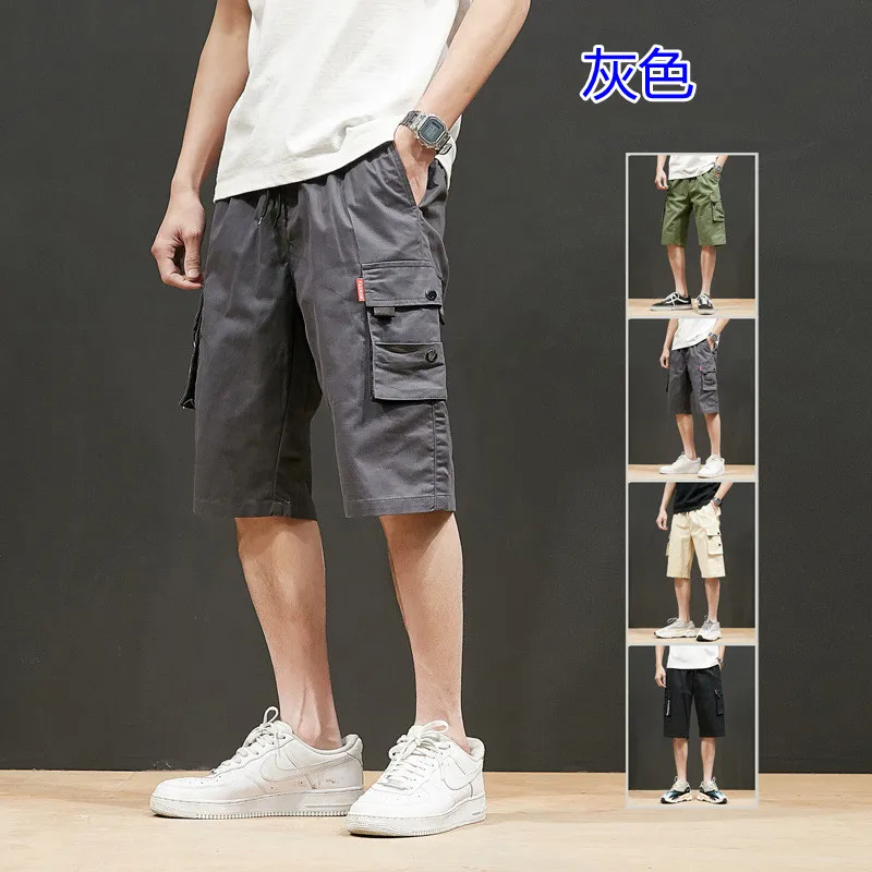 

2021 Overalls Men's Summer Pure Cotton Fashion Brand Straight Tube Multi Pocket Loose Oversize Casual Sports Shorts Men's Wear