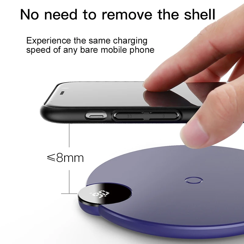 Baseus 10 Вт Беспроводное зарядное устройство для iPhone XS Max XR X 8 с цифровым дисплеем QI