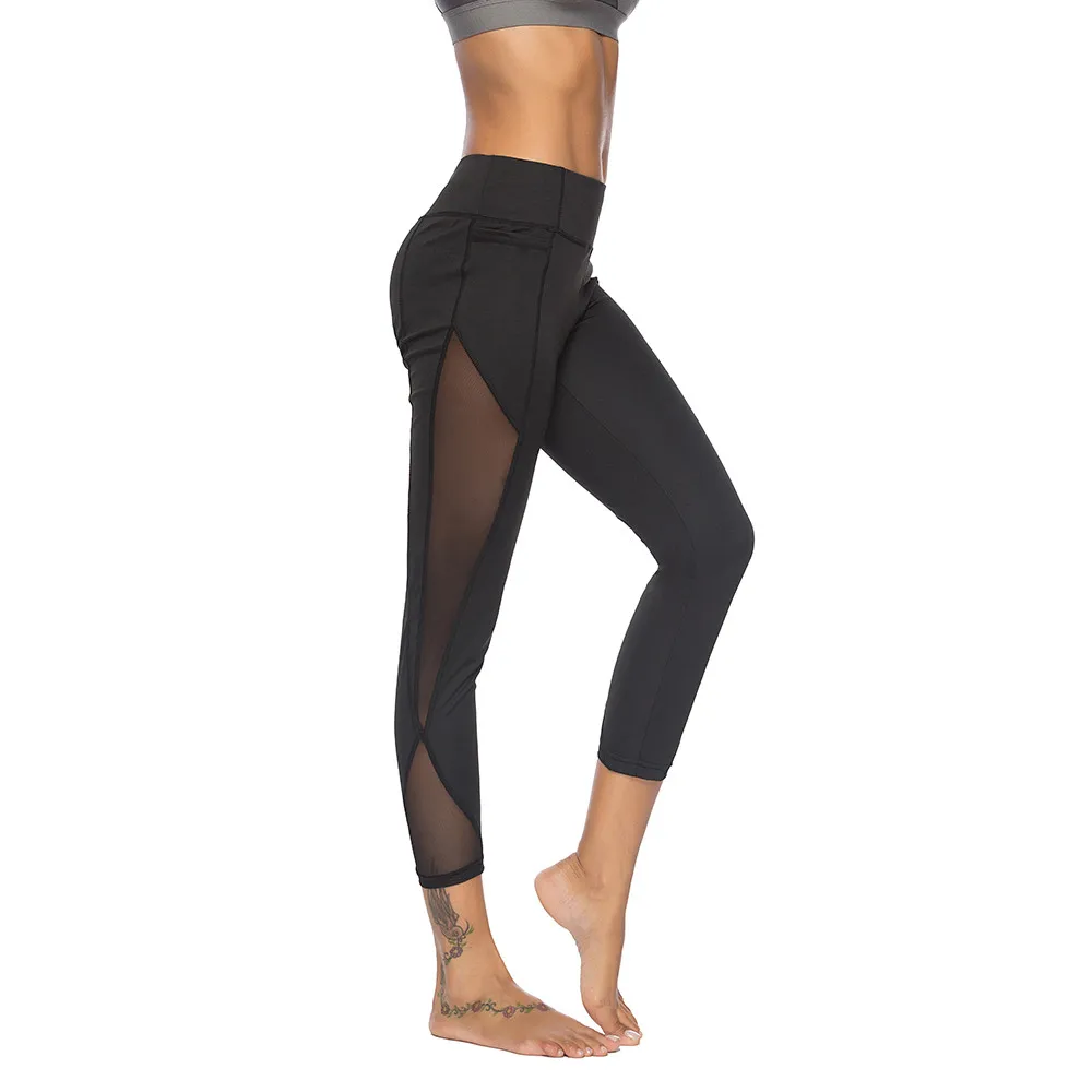 

Sexy New Women Leggings Fitness Sports Gothic Insert Mesh Design Trousers Running High Waist Yoga Athletic Pants ropa mujer