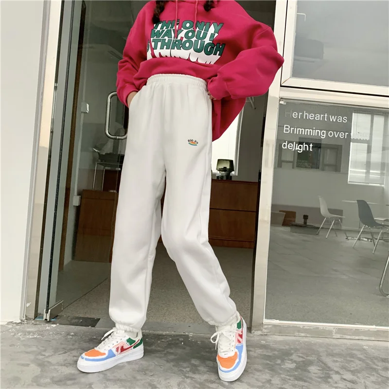 

Real Shot Rainbow Embroidery Loose Wide Leg Ankle-Tied Sweatpants