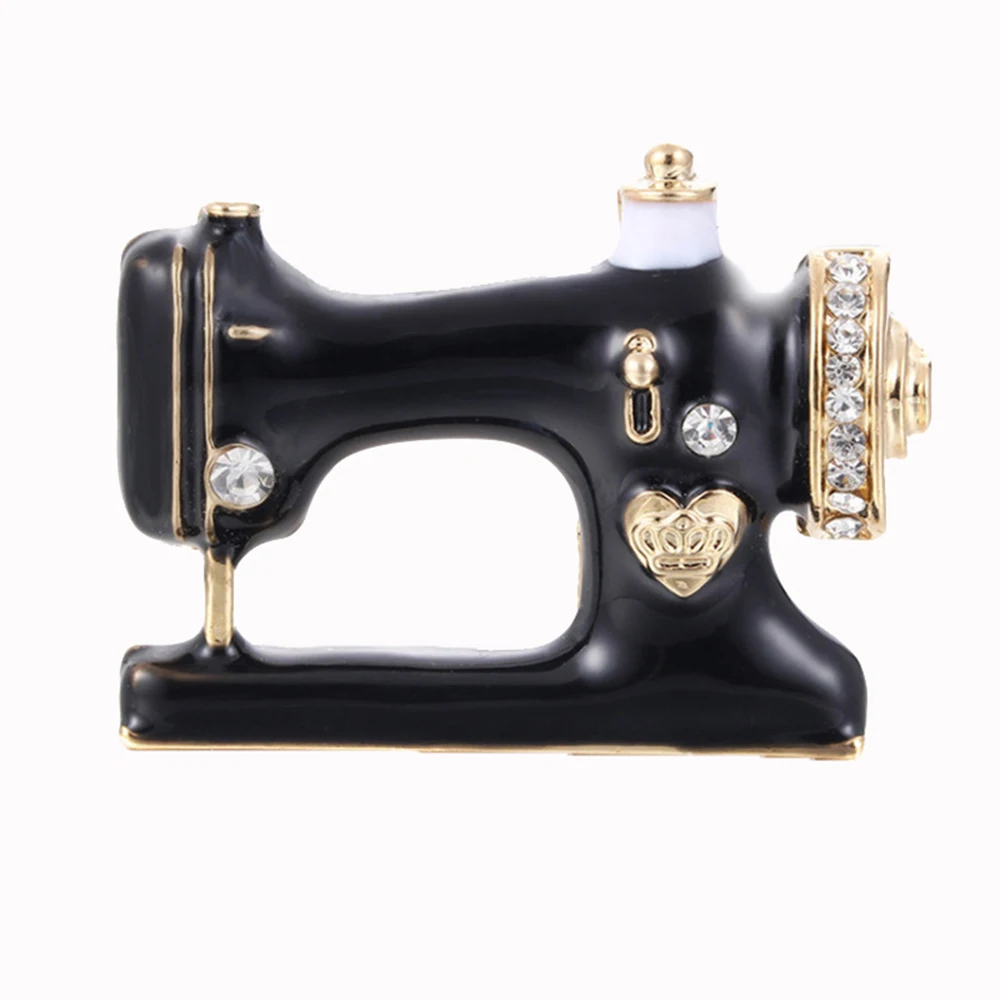 

Fashion Black Enamel Electroplated Alloy Mosaic Sewing Machine Broochs Lapel Pin Half Female Cute Brooch Jewelry Gift