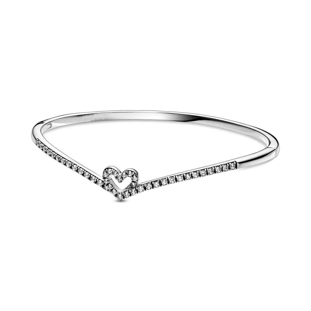 

New Origina 925 Sterling Silver Sparkling Bracelet Sparkling Wishbone Heart Bangle Fit Party DIY Jewelry Fashion Gift