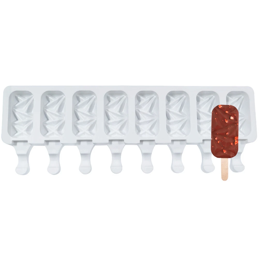 

1PC 8-Cavity Diamond Ice Pop Mold Ice Pop Makers Silicone Easy Home-made Popsicles Mould Tray + 50PC Wooden Stick