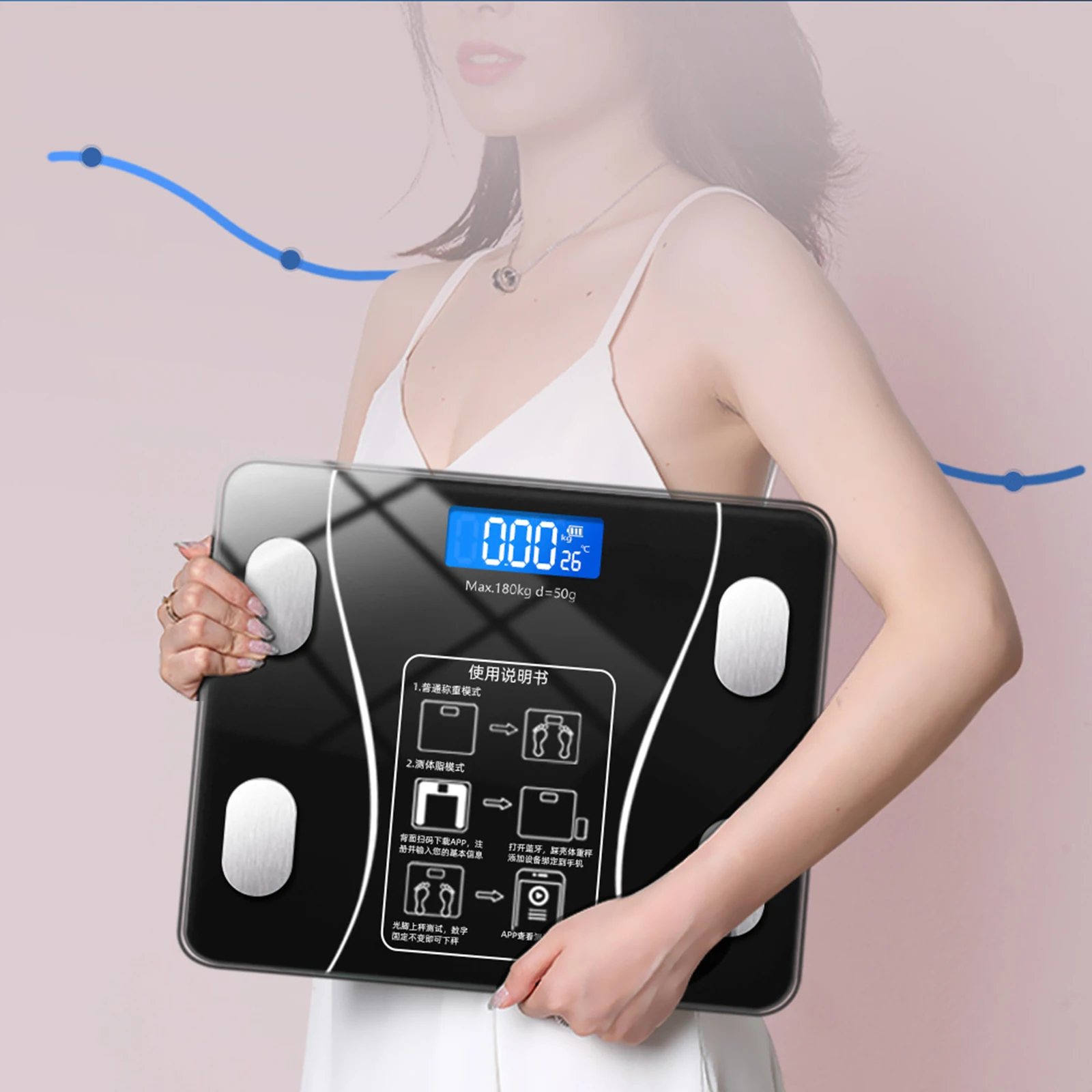 

Bluetooth Scale Adult Weight Scaling Electronic Weighing Fat Measurement Usb Small Body LCD 6mm Tempered Glass Platform