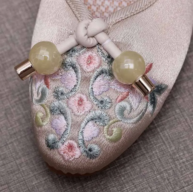 Hanfu Shoes Women Summer&amp Autumn Flat Chinese Vintage Embroidered Beige Black For Plus Size |