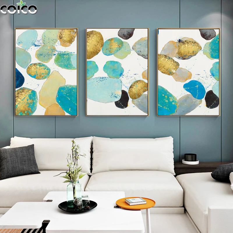 

Marble Texture Abstract Canvas Print Painting with Frame Modern Geometry Blue Yellow Wall Decor Art Poster Living Room Picture