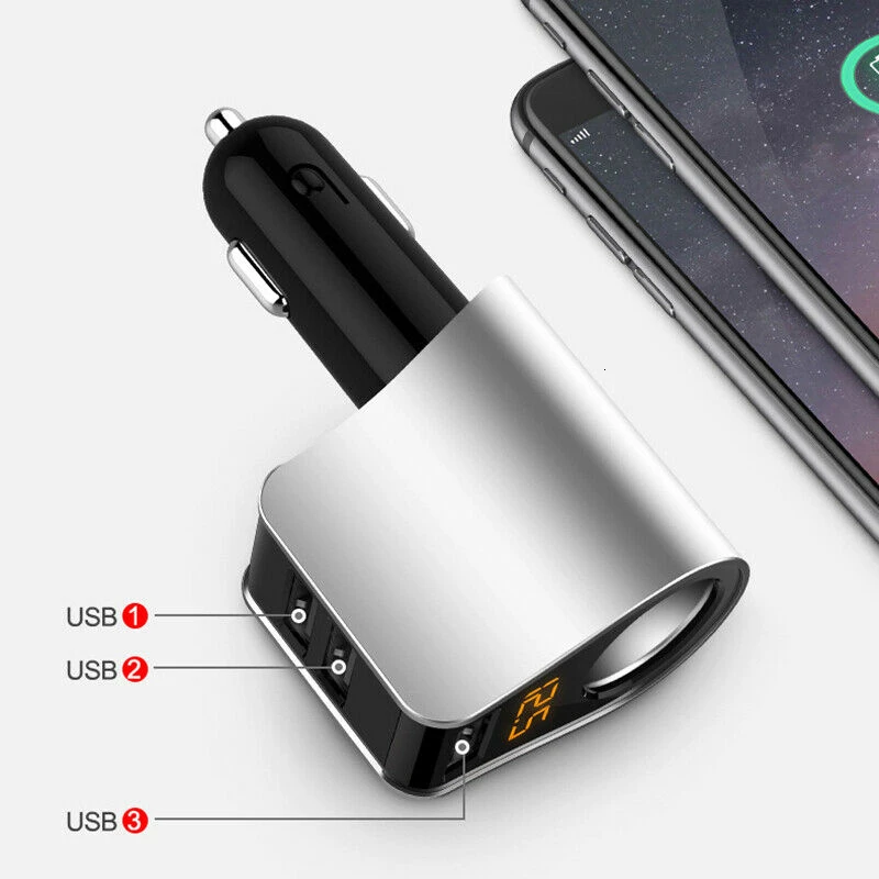

Car Cigarette Lighter Socket Splitter Power Plug 3 USB Auto Fast Charger 12V-24V For Cell Phone GPS Ipod Pad