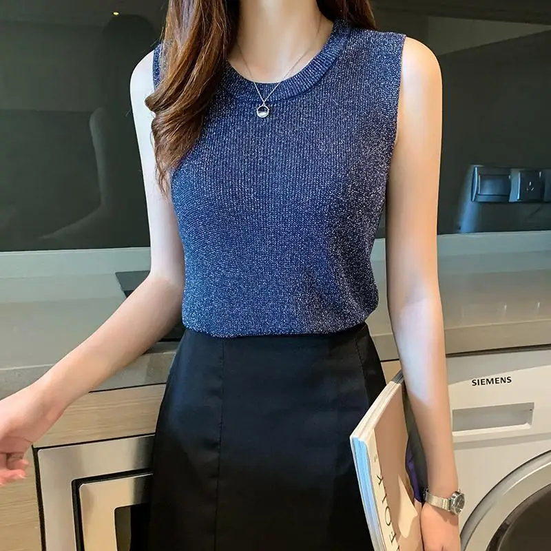 Летний женский пуловер без рукавов вязаный жилет облегающий Вязаный топ с