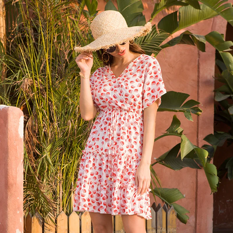 Летнее женское платье с принтом богемное Повседневное v-образным вырезом