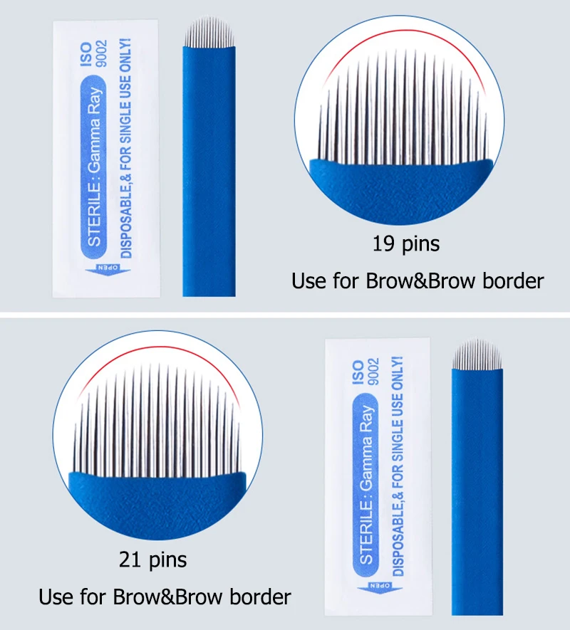 

50pcs/100pcs Blue 0.20mm Microblading Needles Permanent Makeup Eyebrow 7 9 11 12 14 16 18 21 Flexable/Curved Blades