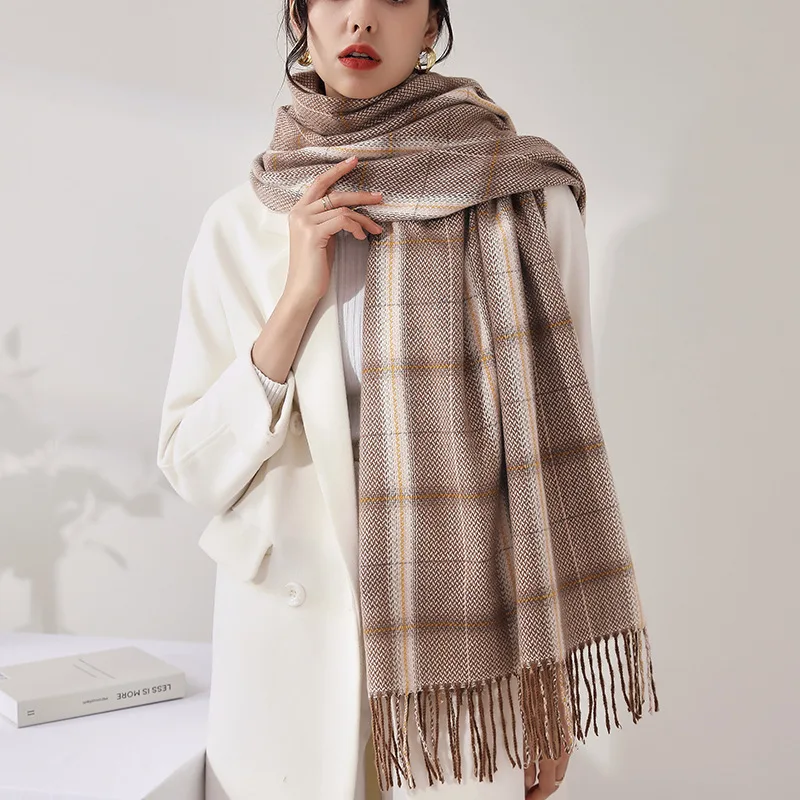 

Корейская версия нового Кашемирового двухстороннего клетчатого шарфа в стиле ins женский утолщенный и длинный теплый шарф-шаль двойного наз...