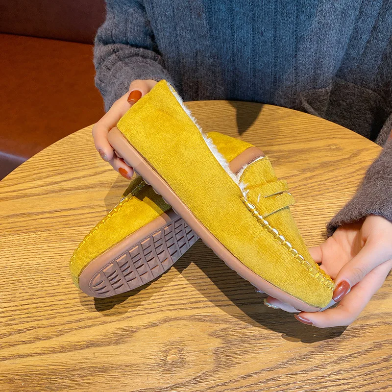 

2020 New Spring Warm Plush Women Shoes Woman Flats Slip on Round Toe Solid Flock Flat Shoes Female Ballet Flats Plus Size