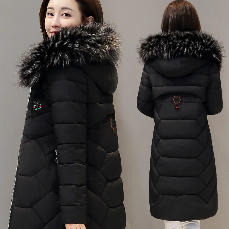 

Large Sizes 5XL Fur Hooded Padded Winter Puffer Autumn Warm Jacket Long Coat Women Tops Loose Parka Coats Overcoat