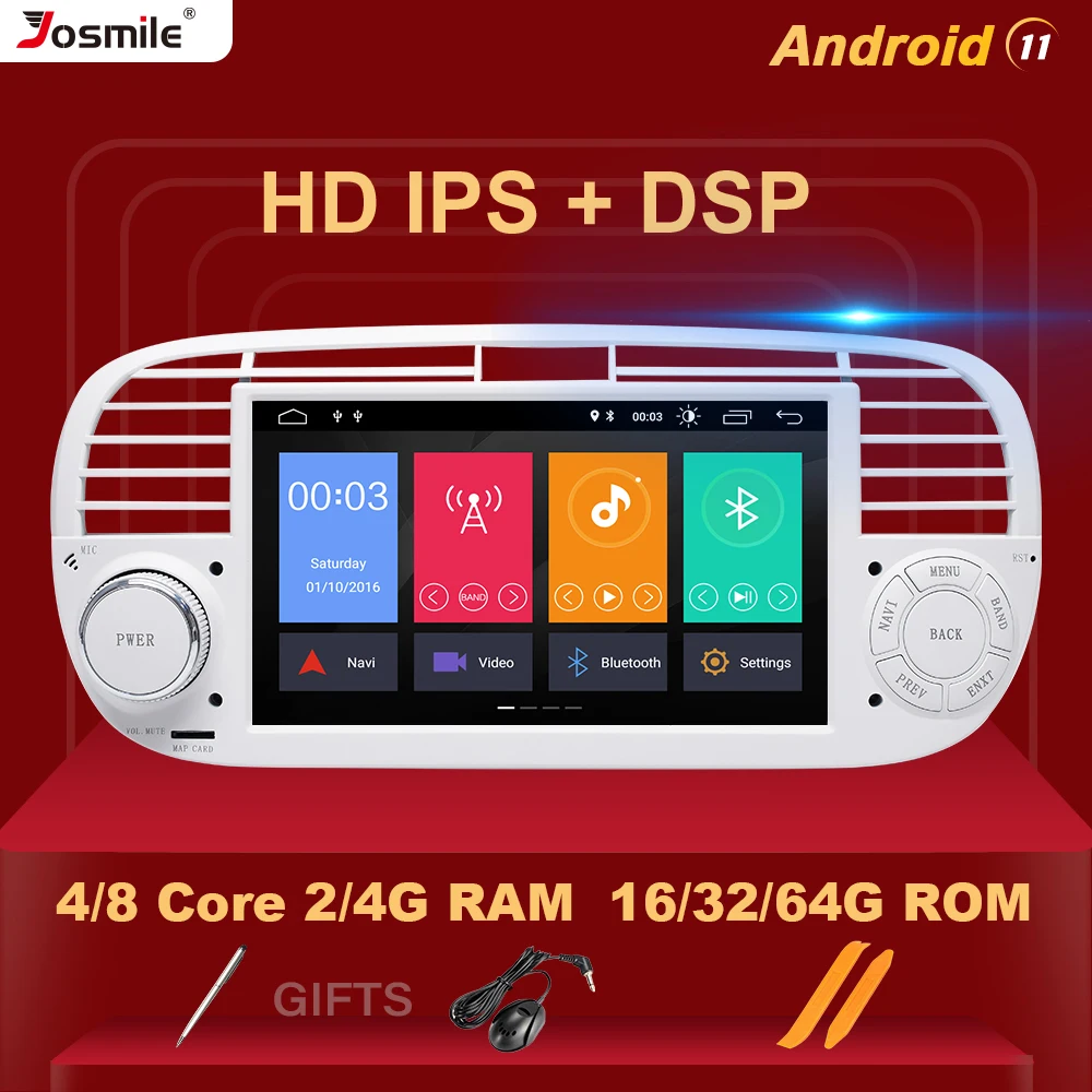 

DSP 4GB 64GB 1 Din Android 11 Car DVD Player For FIAT 500 Radio Multimedia GPS Navigation Stereo Audio Carplay Wifi BT 8 Core